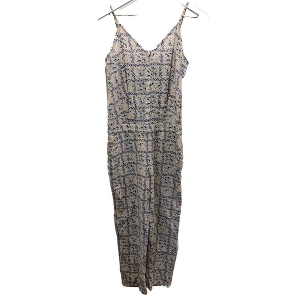 & Other Stories Pants - & Other Stories Ivory & Blue Bird Motif Jumpsuit Size 6 Lined